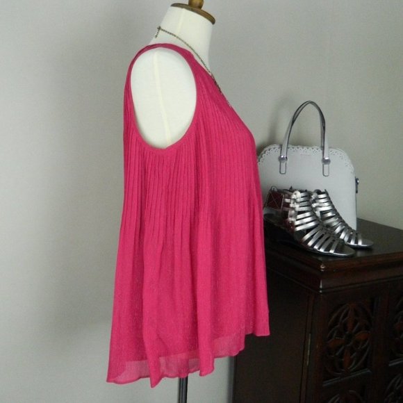 Apt. 9 Sleeveless Pleated Chiffon Dopamine Pink Top Size XS - Picture 4 of 8